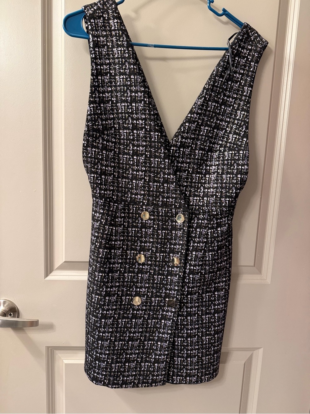 Zara Black & White Tweed Double-Breasted Mini Dress